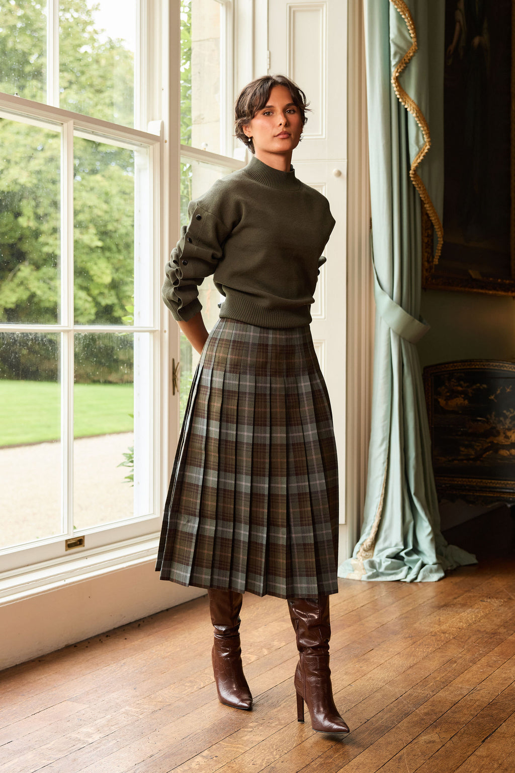The Fell Light Tartan Midi Skirt