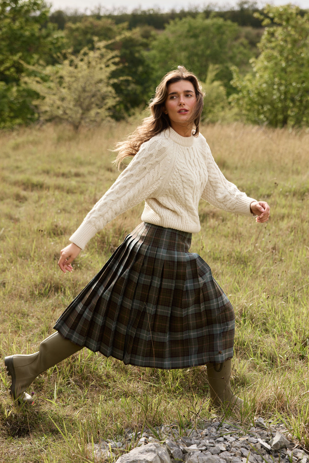 The Fell Light Tartan Midi Skirt