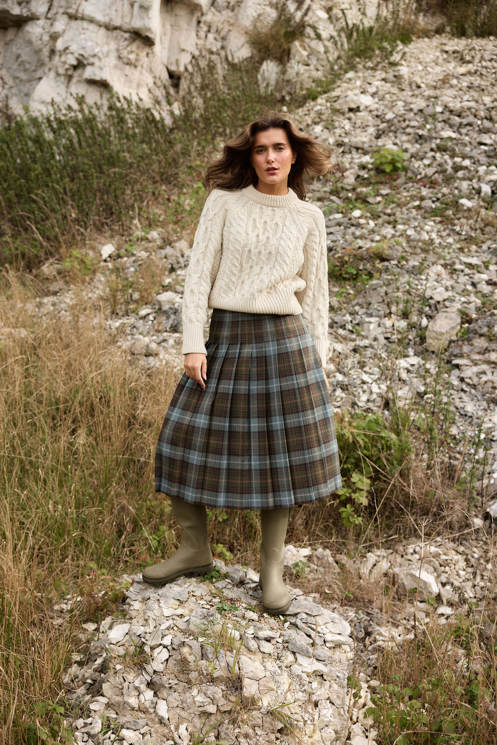 The Fell Light Tartan Midi Skirt