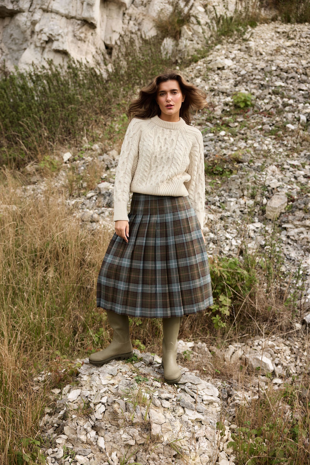 The Fell Light Tartan Midi Skirt
