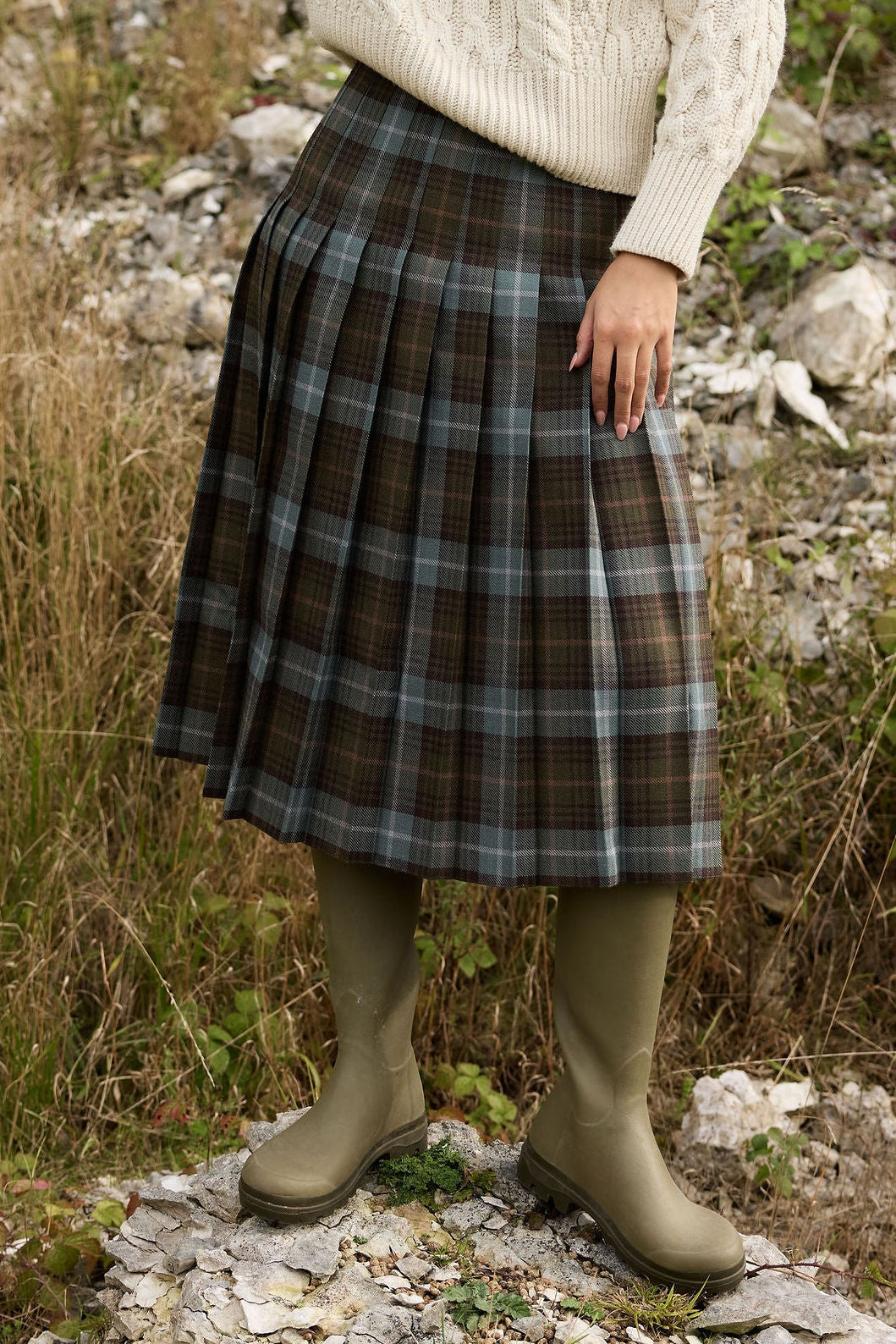 The Fell Light Tartan Midi Skirt